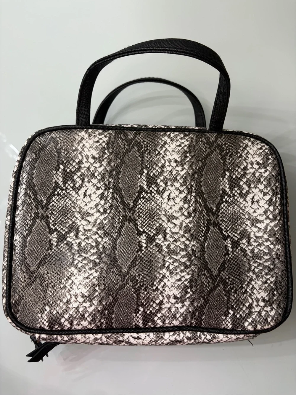 Trina Turk Black and Cream Snake-Print Cosmetic Case with Gold Zip